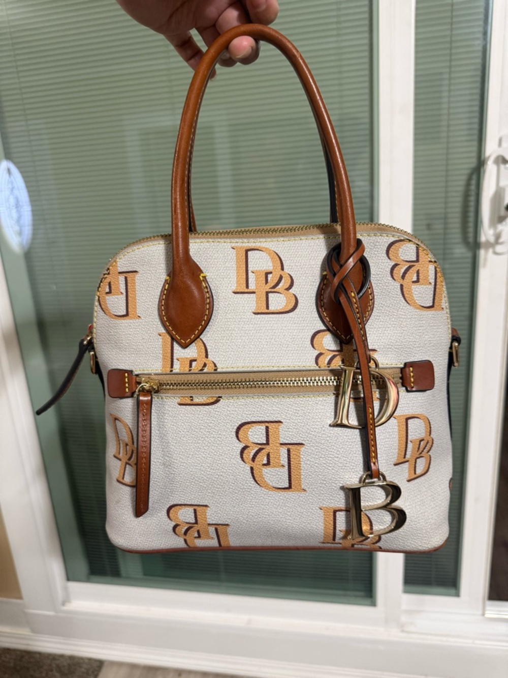 Dooney & Bourke Tan Monogram Dome Satchel - Tan/White